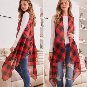LAST ONE! Holiday Buffalo Check Kimono Vest